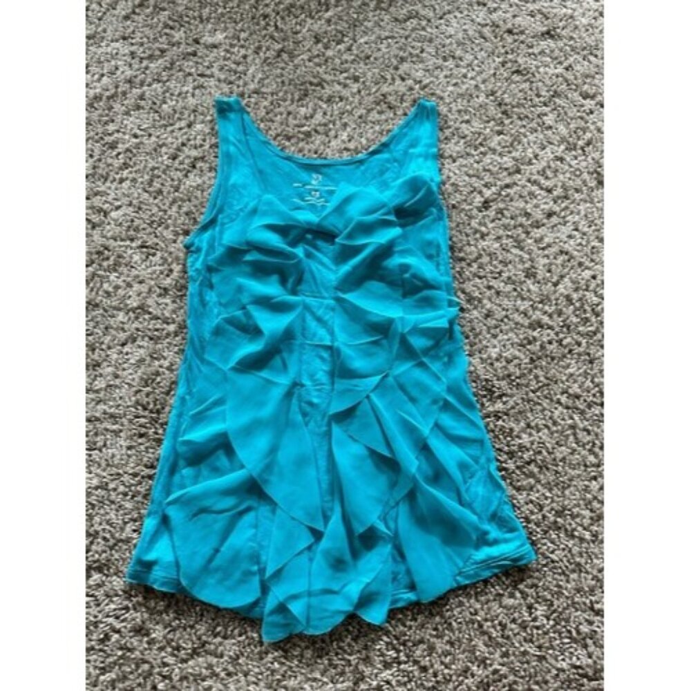 New York & Company Ruffle Teal Sleeveless Tank Size XS Casual Light Weight
